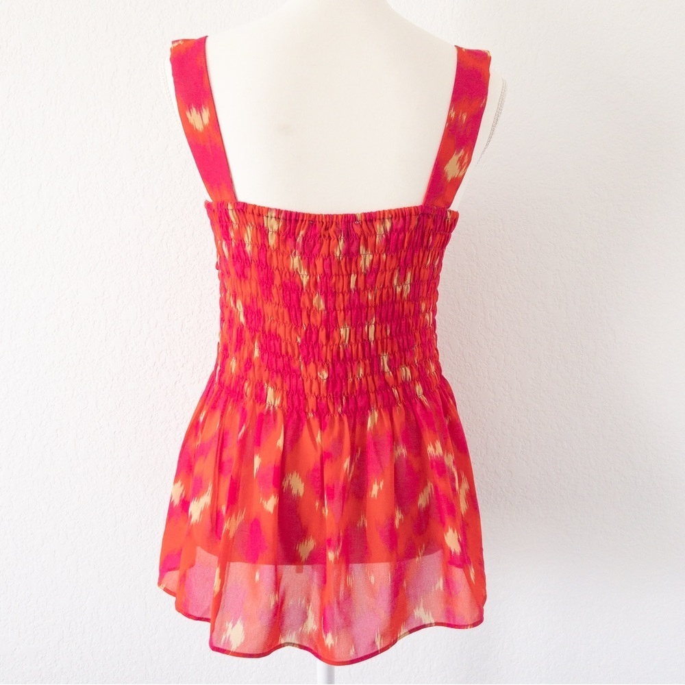 Rose + Olive Orange Pink Smocked Sleeveless Peplum Tank Top‎ Medium - Picture 4 of 8